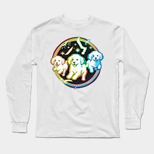 Rainbow Line Art Puppies Neon Long Sleeve T-Shirt